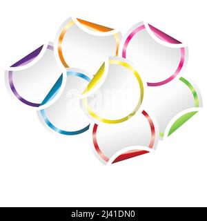 Runde Aufkleber mit farbigen Kanten und gebogenen Ecken Stock Vektor