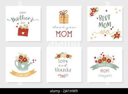 Schöne handgezeichnete Muttertagsdesigns, niedliche Blumen und Handschrift, ideal für Karten, Einladungen, Geschenke, Banner - Vektor-Design Stock Vektor