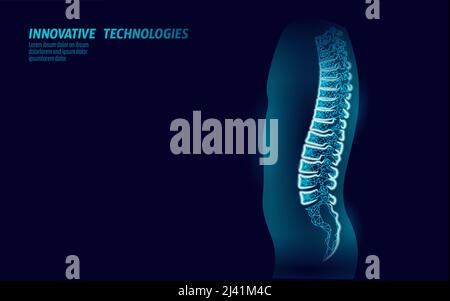 3D Backbone Low Poly. Physikalische Therapie manuelle osteopathische Massage. Heilung von Knochenerkrankungen Wellness Gesundheit alternative Medizin Rehabilitation Vektor Stock Vektor