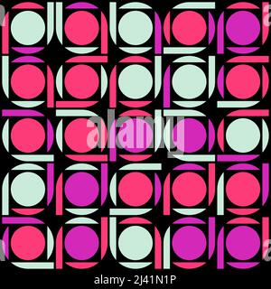 Neonfarbene abstrakte Vektormuster mit verschiedenen geometrischen Formen und Elementen. Digitales Grafikdesign für Poster, Cover, Kunst, Presenta Stock Vektor