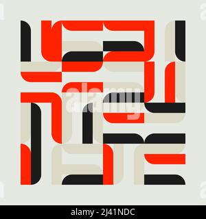 Von Swiss Art inspirierte Vektormuster mit abstrakten geometrischen Formen und kräftigen Formen. Digitales Grafikdesign für Poster, Cover, Kunst, Presenta Stock Vektor