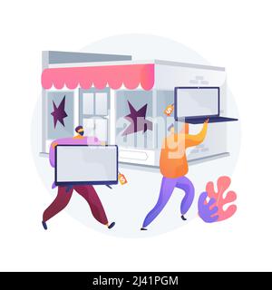 Plünderung abstraktes Konzept Vektor Illustration. Öffentliche Proteste, Demonstrationen, Massenunruhen, Straßenaktionen, gestohlene Güter, Treffen und Vandalismus, Aufruhr pol Stock Vektor