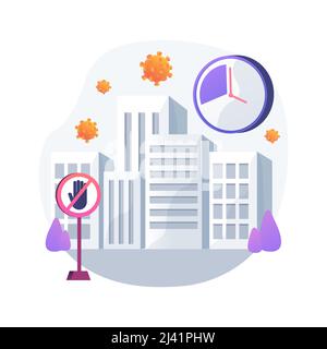 Curfew abstrakte Konzept Vektor-Illustration. Öffentliche Proteste, Demonstrationen, Massenunruhen, Straßenmassen, Treffen, Vandalismus und Plünderungen, bleiben zu Hause Restr Stock Vektor