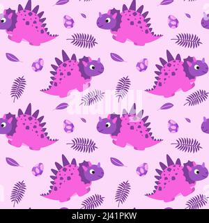 Nahtloses Muster mit lustigen Cartoon-Dinosaurier. Niedlicher Druck für Kinderkleidung, Textil, Kinderzimmer Dekor. Baby Hintergrund für Stoff, Postkarte Stock Vektor