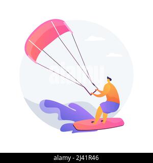 Abstrakte Konzept Vektor Illustration Kitesurfen. Kiteboarding, Fallschirm-Wassersport, Flugabenteuer, windgeschwindigkeit, extremer Spaß, Action-Kamera, befreit Stock Vektor