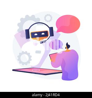 Dialog mit Chatbot. Künstliche Intelligenz Antwort auf Frage. Technischer Support, Instant Messaging, Hotline-Betreiber. AI-Assistent. Bot-Berater des Kunden Stock Vektor