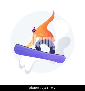 Abbildung des abstrakten Konzepts „Boarding“. Wintersport, Outdoor-Aktivitäten, Snowboardhelm und -Brille, Bergurlaub, Extremsport, Alpin Stock Vektor