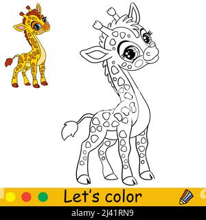 Cartoon niedlich glücklich Giraffe. Malbuch Seite mit bunten Vorlage für Kinder. Vektor-isolierte Illustration. Zum Ausmalen Buch, drucken, Spiel, Party, d Stock Vektor