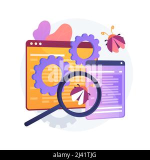 Debugging der Firewall. Virenschutzprüfung. Malware-Behebung. Virenangriff, Trojaner-Suche, Bugs-Erkennung. Systemschutz. Bedrohungsdiagnose. Crash-Test Stock Vektor