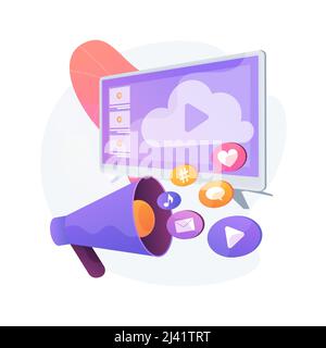 Internet-Werbung Idee. Cloud-Computing-Service. Direktnachrichten. Netzwerkkommunikation. Virale Werbung, Content-Marketing, Werbung für soziale Netzwerke Stock Vektor