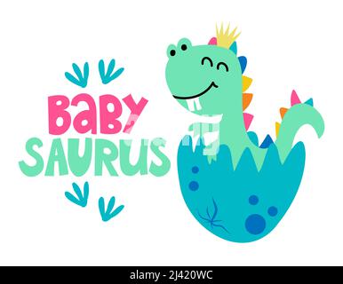 Baby Saurus - lustige handgezeichnete Doodle, Cartoon Dino. Gut geeignet für Poster oder T-Shirt Textil-Grafik-Design. Vektorgrafik handgezeichnete Illustration. Dinosaur Queen Stock Vektor