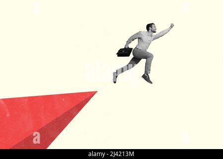 Foto-Illustration auf trendigen Hintergrund funky Business Person Aufstieg Flug Aspiration Erfolg Marketing-Konzept Stockfoto