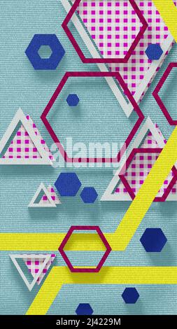 Vertikaler Hintergrund mit Sechsecken und Triageln, Textilstruktur 16x9 Stockfoto