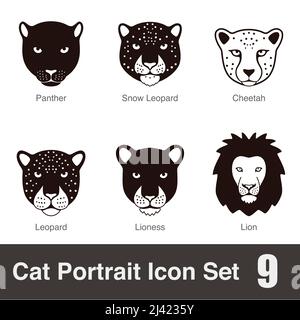 schwarze große Katze Rasse Gesicht flach Symbol Zeichentrickserie, Vektor-illustration Stock Vektor