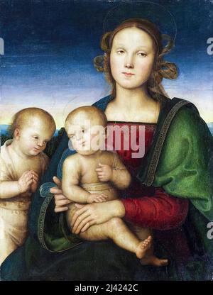 Pietro Perugino, Madonna mit Kind und dem Johanneskind, Gemälde 1495-1500 Stockfoto