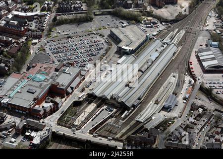 Luftaufnahme des Bahnhofs Preston, Lancashire Stockfoto