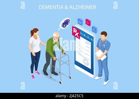 Isometrische Alzheimer-Krankheit, Alzheimer-Symptome. Alzheimer ist eine Art Demenz, die Gedächtnis, Denken und Verhalten beeinflusst. Stock Vektor