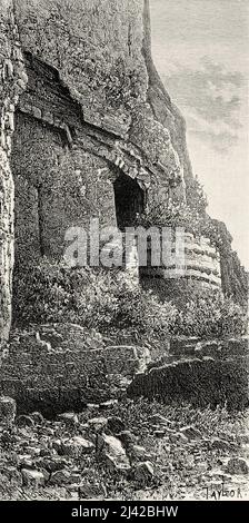 Arbel Höhlen in Galilee, Israel, Naher Osten, Orient. Syrien von Charles Louis Lortet (1836-1909) Le Tour du Monde 1882 Stockfoto