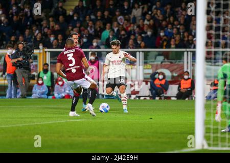 TURIN, ITALIEN, 10. APRIL 2022. Brahim Diaz von AC Mailand während der Serie Ein Spiel zwischen dem FC Turin und AC Mailand im Olympiastadion Grande Torino. Kredit: Massimiliano Ferraro/Medialys Images/Alamy Live Nachrichten Stockfoto