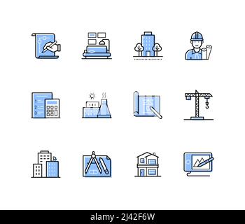 Stadtplanung - Bunte Linien Design Stil Symbole gesetzt Stock Vektor