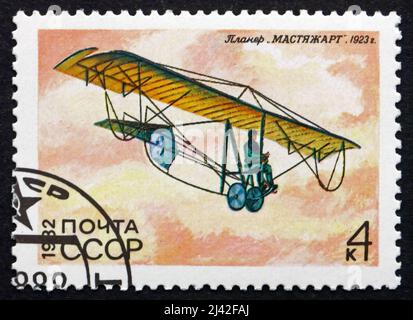 RUSSLAND - UM 1982: Eine in Russland gedruckte Briefmarke zeigt Mastjahart Glider, 1923, um 1982 Stockfoto