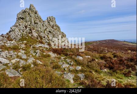 Des Teufels Stuhl, Stiperstones, Shropshire Stockfoto