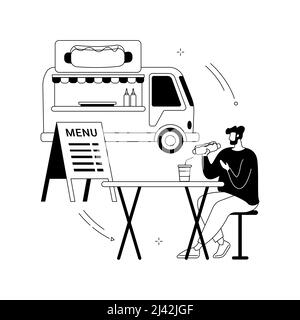 Street Food abstrakte Konzept Vektor-Illustration. City Food Truck, öffentlicher Ort, Markt und Messe, schnelle Snacks, probieren Sie neuen Geschmack, Reiseführer, original r Stock Vektor