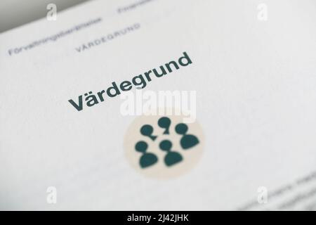 SCA, Svenska Cellulosa ab (Englisch: Swedish Cellulose Company), Jahresbericht. Text und Symbol über Werte. Stockfoto