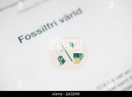 SCA, Svenska Cellulosa ab (Englisch: Swedish Cellulose Company), Jahresbericht. Text und Symbol einer fossilfreien Welt. Stockfoto