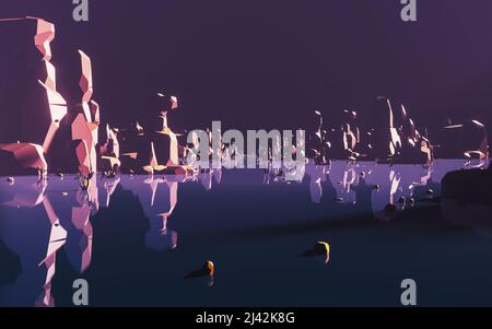 Dunkler leerer Planet, Retro-Stylize-Hintergrund, 3D Rendering. Stockfoto