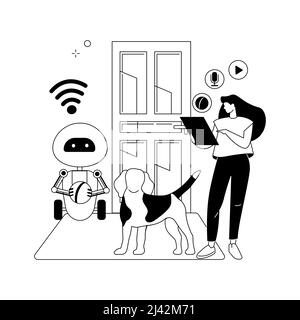 Roboter Haustier Sitters abstraktes Konzept Vektor Illustration. PET Sitter Roboter, interaktive Unterhaltung, ein Auge auf, Home Tierpflege Roboter soluti Stock Vektor