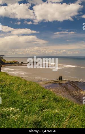 Die U-Boot- und Walfelsen in Saltwick Bay, North Yorkshire Stockfoto