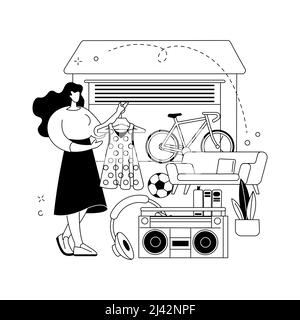 Garage Verkauf abstrakte Konzept Vektor Illustration. Flohmarkt, Gebrauchtwaren, Garage Verkaufstag, Vintage-Kleidung verschenken, gebrauchten Inventar, Hof Stock Vektor