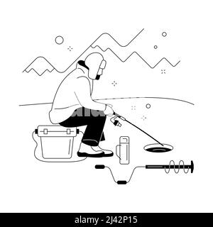 Eisfischen abstrakte Konzept Vektor-Illustration. Winter Outdoor-Aktivitäten, Eisfischen Werkzeuge, Ausrüstung Shop online, Fischer Beratung, Fangen, fro Stock Vektor