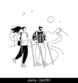 Sommer Wandern abstrakte Konzept Vektor Illustration. Wandern in der Hitze, Sommer-Trekking, aktiven Urlaub, kaufen Stiefel und Outfit, Naturparkwege, Führer Stock Vektor