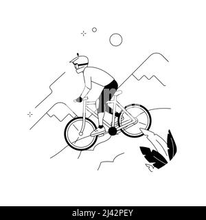 Abwärts abstraktes Konzept Vektor-Illustration. Berg-Freeride, Extremsport, Waldstrecke, Urlaubsabenteuer, Radwettbewerb, Aktiver Lebensstil, Stock Vektor