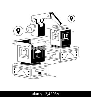 Abstrakte Konzept-Vektor-Illustration für Lagerrobotisierung. Lagerrobotik-Engineering, selbstfahrende Gabelstapler, automatischer mobiler Roboter, Waren Stock Vektor