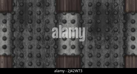 Dead man's Chest - Metall gebänderte Holzkiste für alle Ihre Piraten Beute. 3D erzeugt nahtlose Textur, High-Definition-Muster Stockfoto