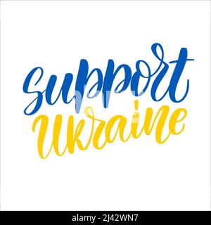 Unterstützt Die Ukraine. Beten Sie für die Ukraine Friedenskonzept Illustration. Blaues und gelbes Flaggensymbol Stock Vektor