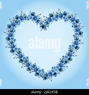 Blau Aquarell Herzen in Form von Herz isoliert auf einem gradienten blauen Hintergrund Stockfoto