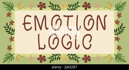 Schild mit der Emotionlogik. Internet-Konzept Herz oder Gehirn Seele oder Intelligenz Verwirrung gleich Balance Blank Frame mit abstrakten verziert Stockfoto