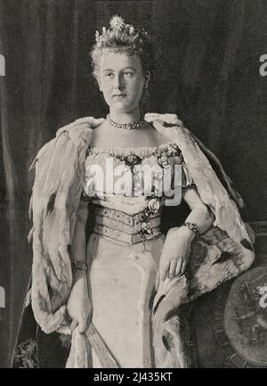 Wilhelmina von den Niederlanden (1880-1962). Königin der Niederlande von 1890 bis 1948. Haus Oranien-Nassau. Hochformat. Gravur. La Ilustración Española y Americana, 1898. Stockfoto