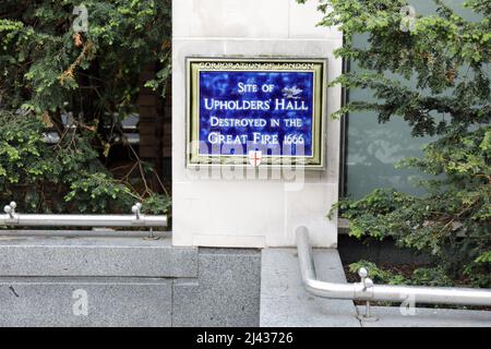 Ort der Plakette der Polsterhalle in London Stockfoto