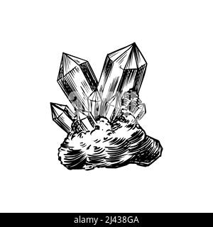 Magischer Stein oder Kristall oder festes Material. Raubwald Wilder Vogel. Skizze mit Vintage-Gravur. Doodle-Übersicht. Handzeichnung. Stock Vektor