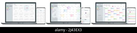 Organisations-Management Für Kalenderplaner. Digitaler Elektronischer Kalender Termin Auf Dem Bildschirm Stock Vektor