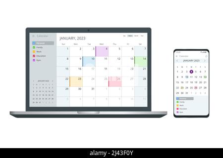 Organisations-Management Für Kalenderplaner. Digitaler Elektronischer Kalender Termin Auf Dem Bildschirm Stock Vektor