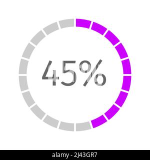 45 Prozent gefüllter Rundladestab geteilt auf Segmente von 1 bis 20. Symbol „Fortschritt“, „Warten“, „Zwischenspeichern“ oder „Herunterladen“. Infografik-Element für die Website-Oberfläche. Vektorgrafik flach Stock Vektor