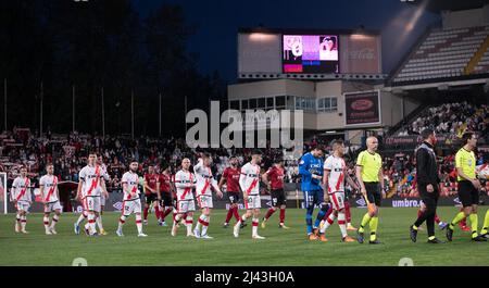 Stadion Vallecas, Madrid, Spanien. 11. April 2022. La Liga Santander, Rayo Vallecano gegen Valencia CF; Spieler vor dem Anpfiff Credit: Action Plus Sports/Alamy Live News Stockfoto