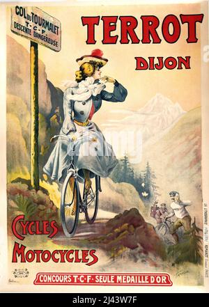 Vintage französisches Fahrradposter - Vintage französisches Fahrradposter - Terrot, Dijon. Stockfoto