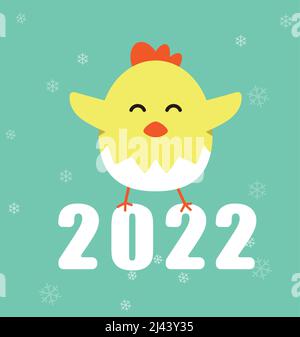 Cute Cartoon Huhn flach Symbol für 2022 neues Jahr, Vektor-Illustration. Stock Vektor